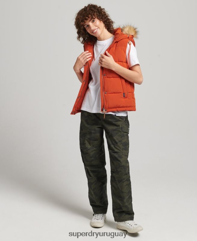 uy Superdry mujer chaleco de piel sintética everest naranja DT2N8Z3592 ropa