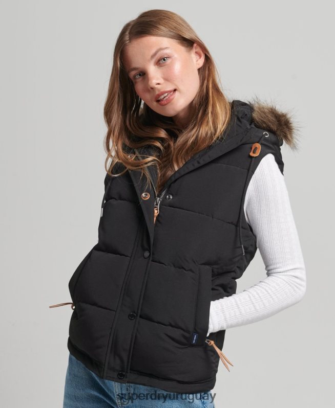 uy Superdry mujer chaleco de piel sintética everest negro DT2N8Z3677 ropa