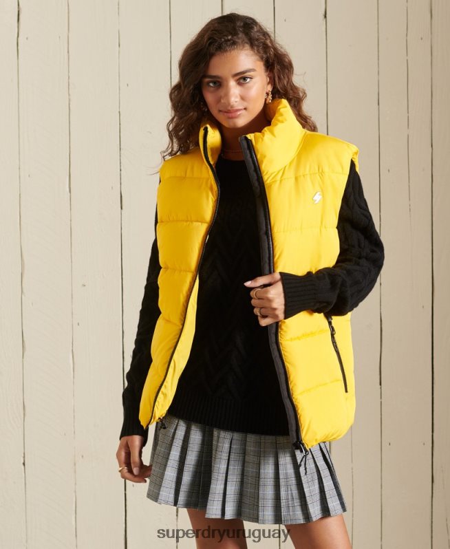 uy Superdry mujer chaleco deportivo acolchado oversize amarillo DT2N8Z5565 ropa