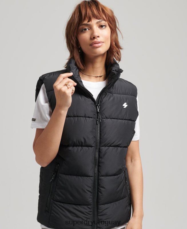 uy Superdry mujer chaleco deportivo acolchado oversize negro DT2N8Z3851 ropa