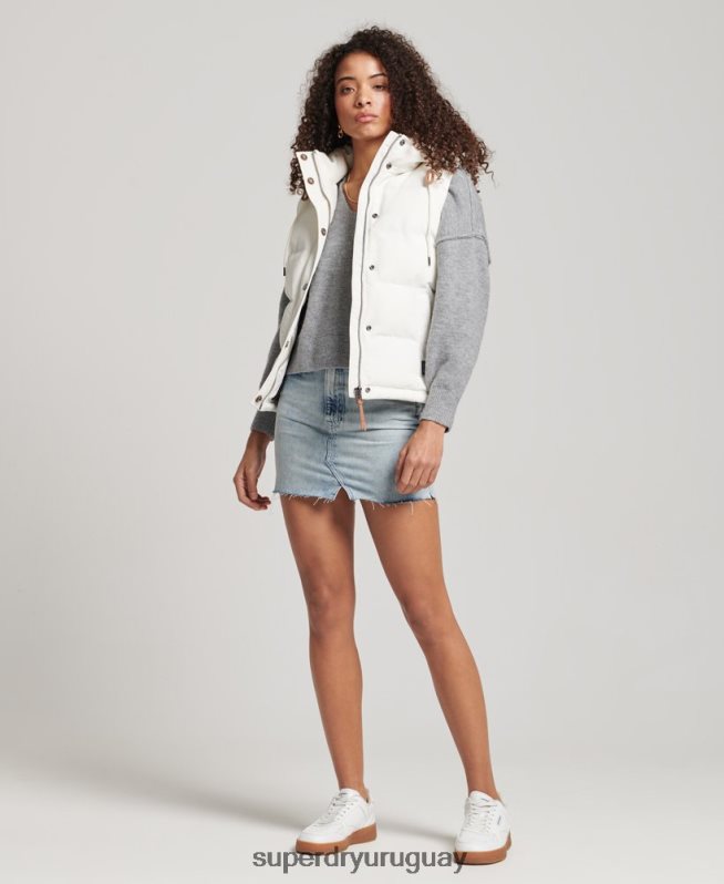 uy Superdry mujer chaleco everest vintage con capucha blanco DT2N8Z3536 ropa