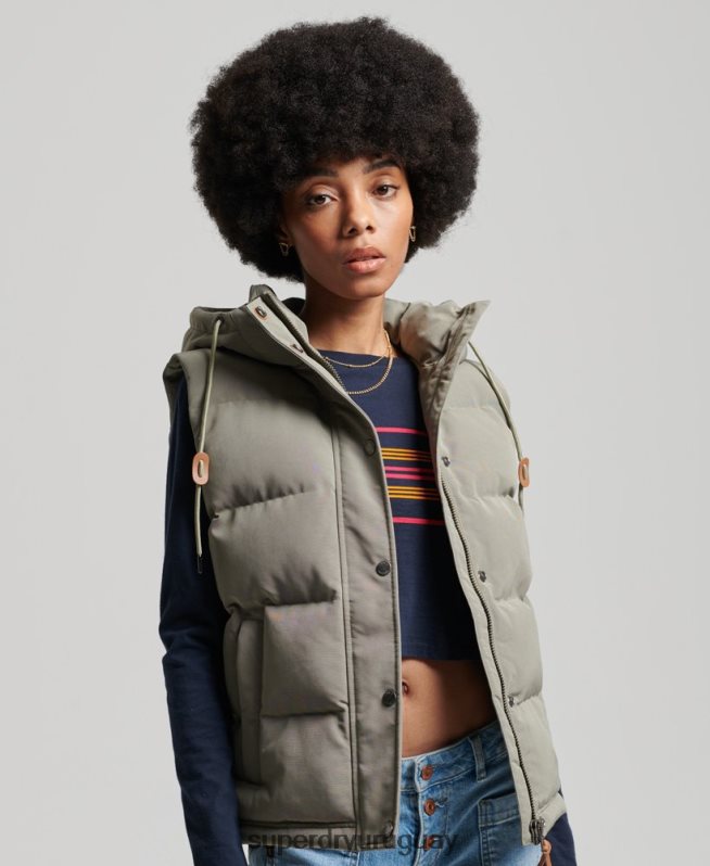 uy Superdry mujer chaleco everest vintage con capucha caqui DT2N8Z3547 ropa