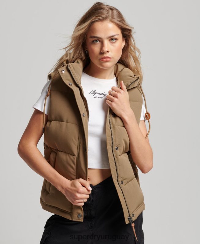 uy Superdry mujer chaleco everest vintage con capucha marrón DT2N8Z3531 ropa