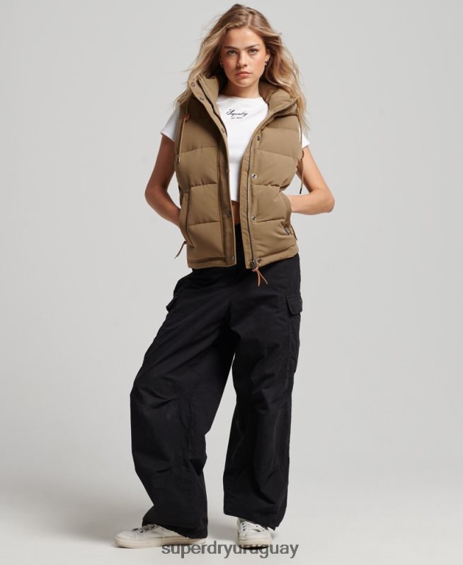 uy Superdry mujer chaleco everest vintage con capucha marrón DT2N8Z3531 ropa