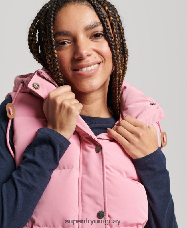 uy Superdry mujer chaleco everest vintage con capucha rosa DT2N8Z3556 ropa