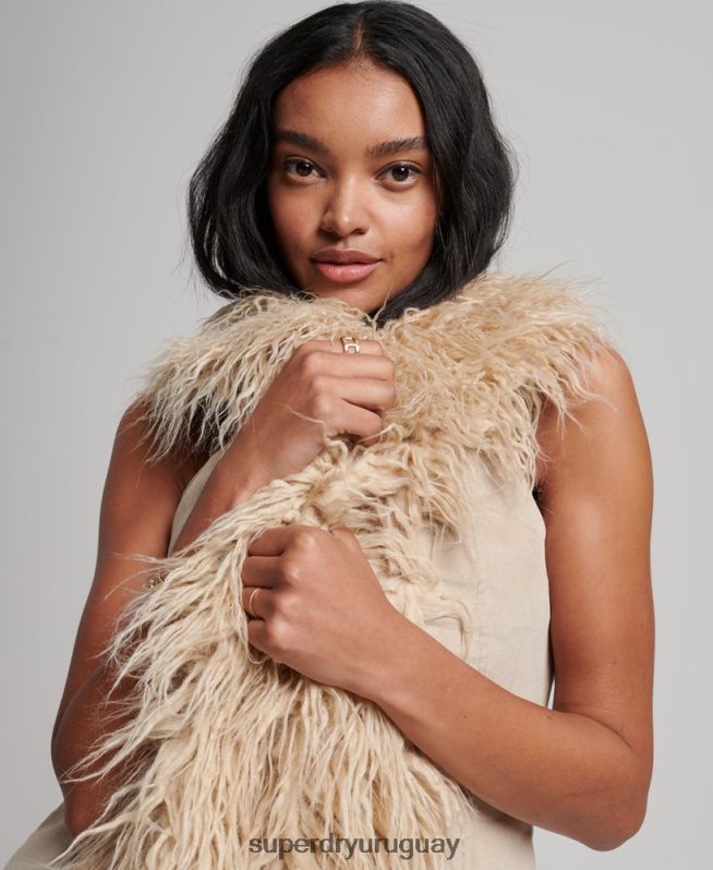 uy Superdry mujer chaleco largo afgano de piel sintética marrón DT2N8Z3560 ropa