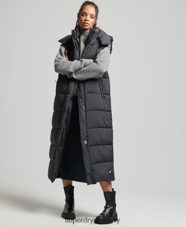 uy Superdry mujer chaleco largo con capucha ripstop negro DT2N8Z3584 ropa