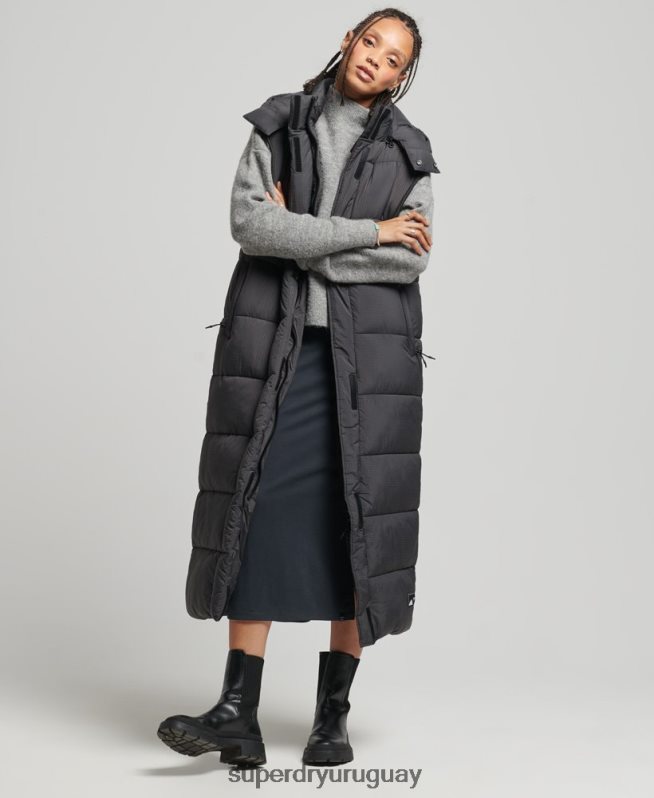 uy Superdry mujer chaleco largo con capucha ripstop negro DT2N8Z3584 ropa