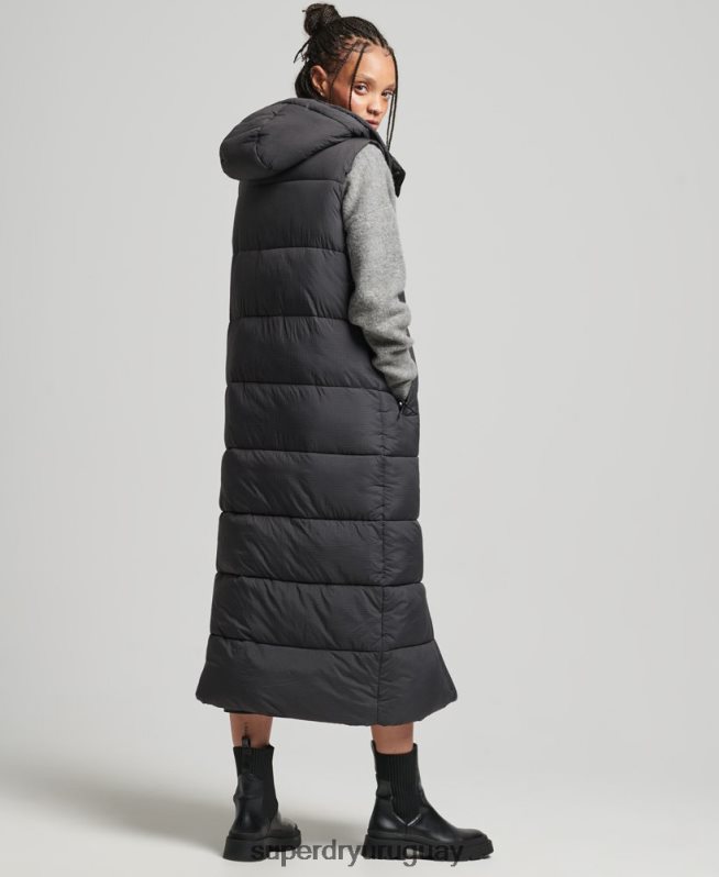 uy Superdry mujer chaleco largo con capucha ripstop negro DT2N8Z3584 ropa