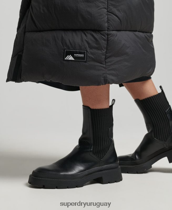 uy Superdry mujer chaleco largo con capucha ripstop negro DT2N8Z3584 ropa