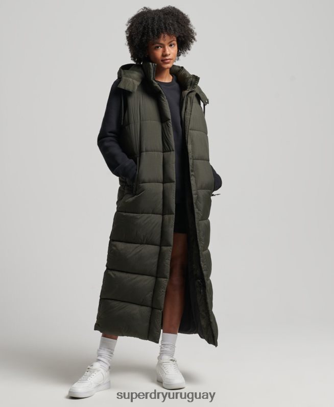 uy Superdry mujer chaleco largo con capucha ripstop verde DT2N8Z3675 ropa