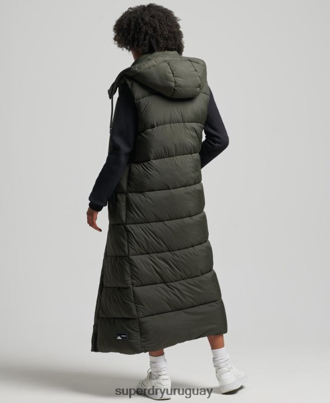 uy Superdry mujer chaleco largo con capucha ripstop verde DT2N8Z3675 ropa