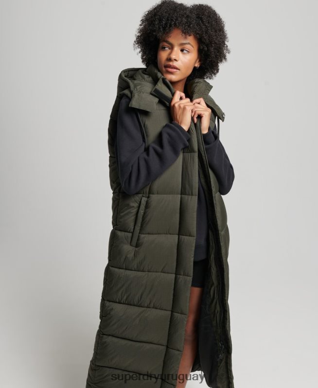uy Superdry mujer chaleco largo con capucha ripstop verde DT2N8Z3675 ropa