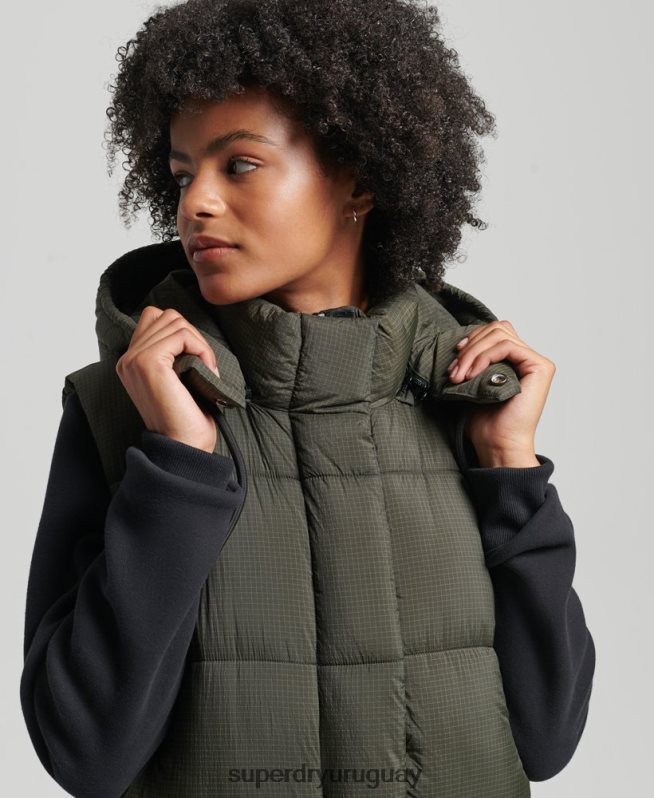 uy Superdry mujer chaleco largo con capucha ripstop verde DT2N8Z3675 ropa