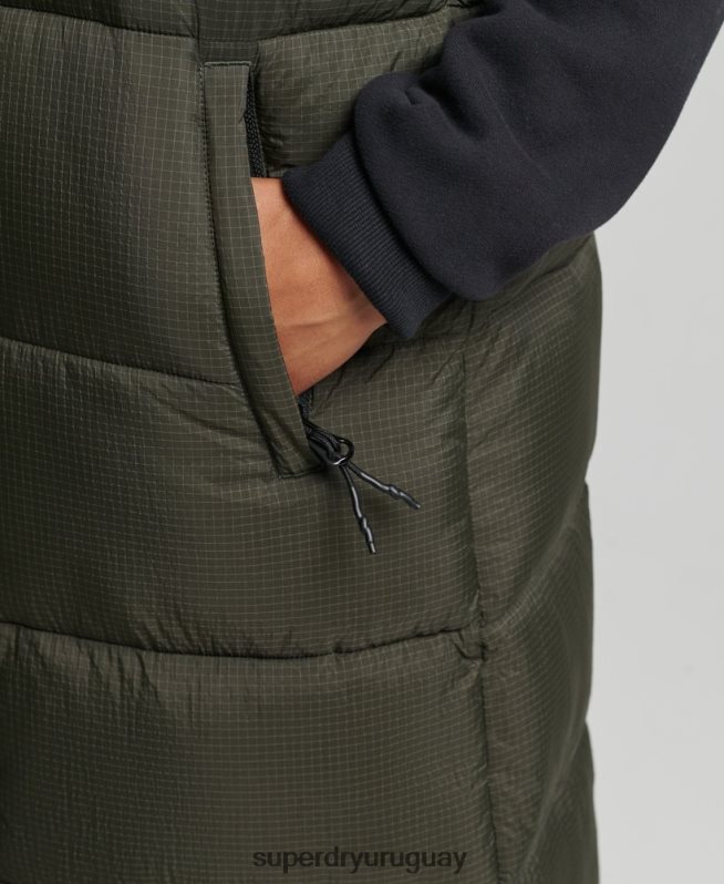 uy Superdry mujer chaleco largo con capucha ripstop verde DT2N8Z3675 ropa