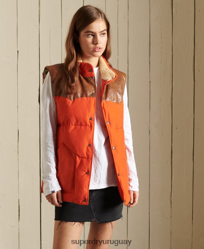 uy Superdry mujer chaleco oversize de mezcla de cuero naranja DT2N8Z5452 ropa
