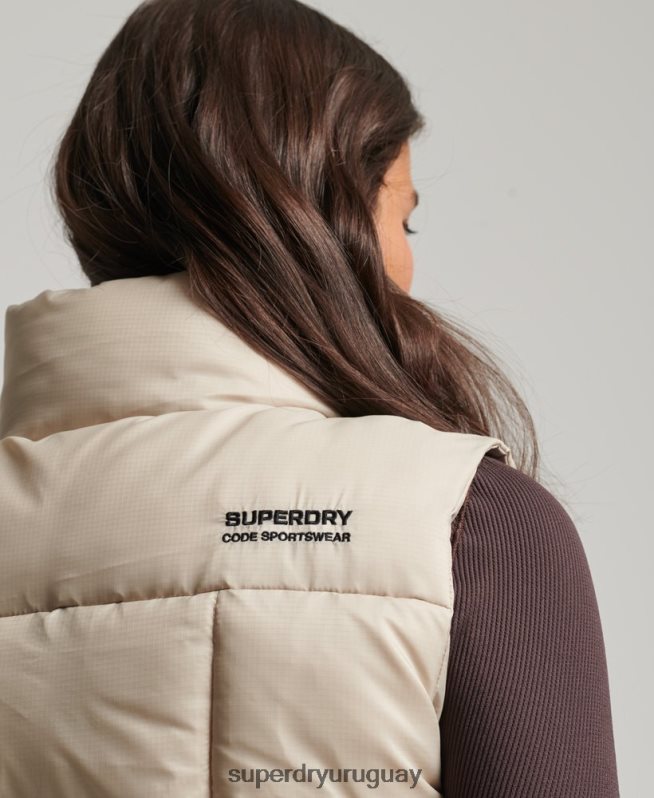 uy Superdry mujer chaleco sport montaña beige DT2N8Z5632 ropa