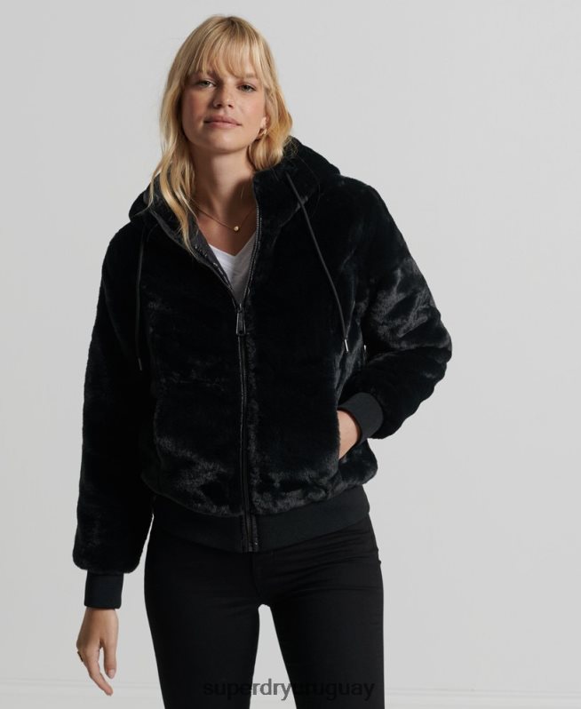 uy Superdry mujer chamarra Storm de piel sintética premium negro DT2N8Z6182 ropa