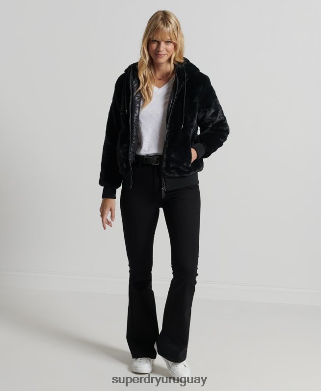 uy Superdry mujer chamarra Storm de piel sintética premium negro DT2N8Z6182 ropa