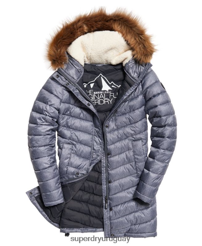 uy Superdry mujer chamarra Super Fuji de piel sintética con chevron gris claro DT2N8Z3829 ropa