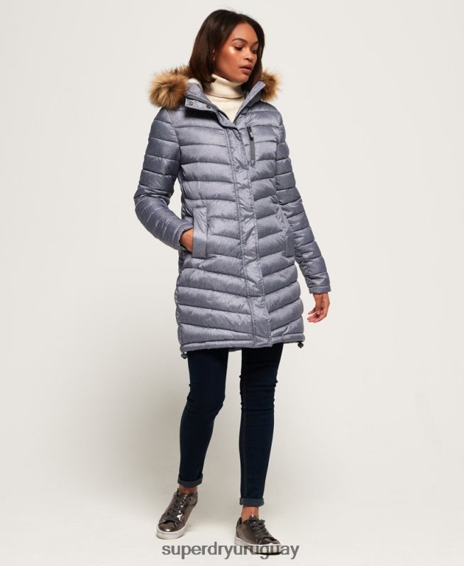 uy Superdry mujer chamarra Super Fuji de piel sintética con chevron gris claro DT2N8Z3829 ropa
