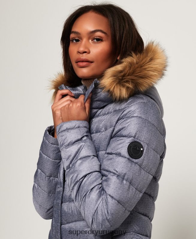 uy Superdry mujer chamarra Super Fuji de piel sintética con chevron gris claro DT2N8Z3829 ropa