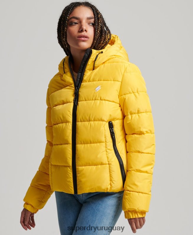 uy Superdry mujer chamarra acolchada Spirit Sports con capucha amarillo DT2N8Z3758 ropa