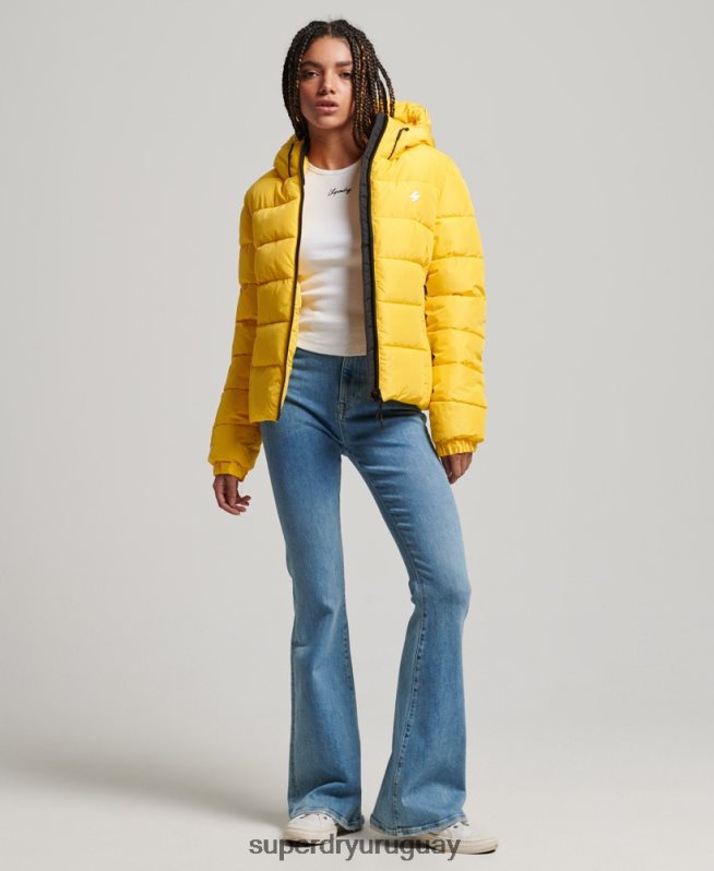 uy Superdry mujer chamarra acolchada Spirit Sports con capucha amarillo DT2N8Z3758 ropa