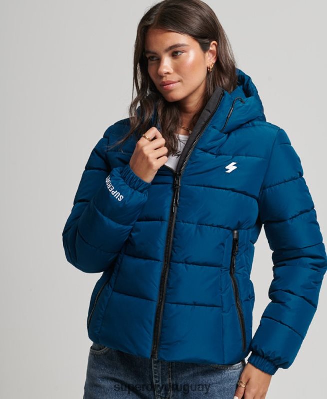 uy Superdry mujer chamarra acolchada Spirit Sports con capucha azul DT2N8Z3723 ropa