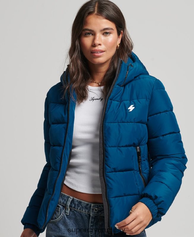 uy Superdry mujer chamarra acolchada Spirit Sports con capucha azul DT2N8Z3723 ropa