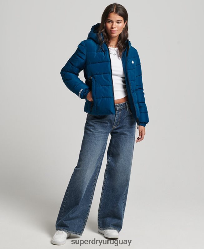 uy Superdry mujer chamarra acolchada Spirit Sports con capucha azul DT2N8Z3723 ropa