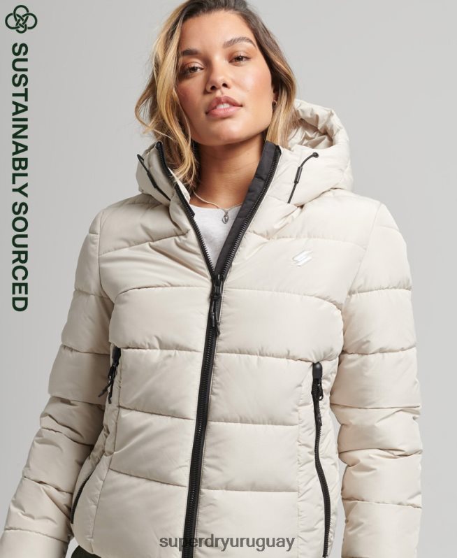 uy Superdry mujer chamarra acolchada Spirit Sports con capucha beige DT2N8Z3725 ropa