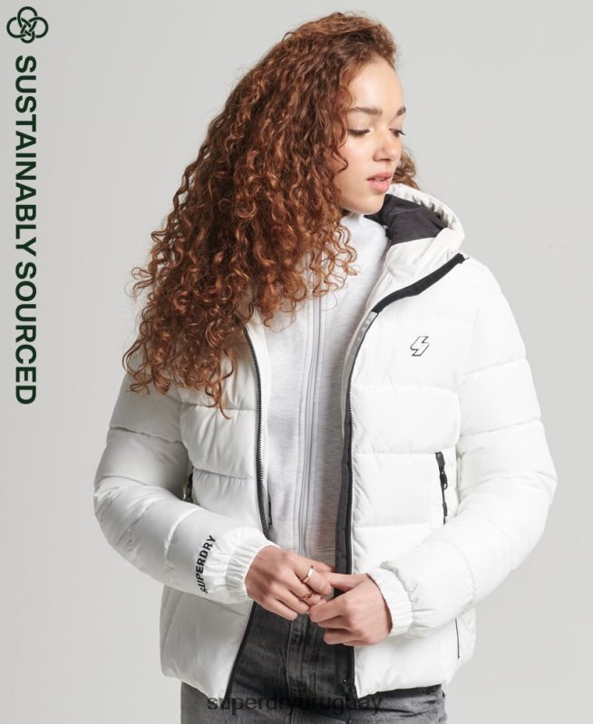 uy Superdry mujer chamarra acolchada Spirit Sports con capucha blanco DT2N8Z3759 ropa
