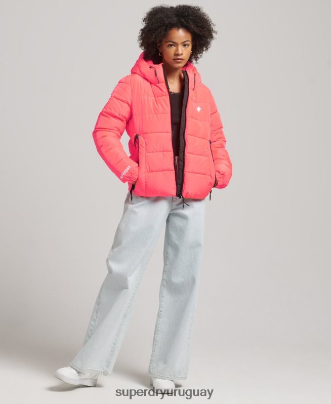 uy Superdry mujer chamarra acolchada Spirit Sports con capucha coral DT2N8Z3698 ropa