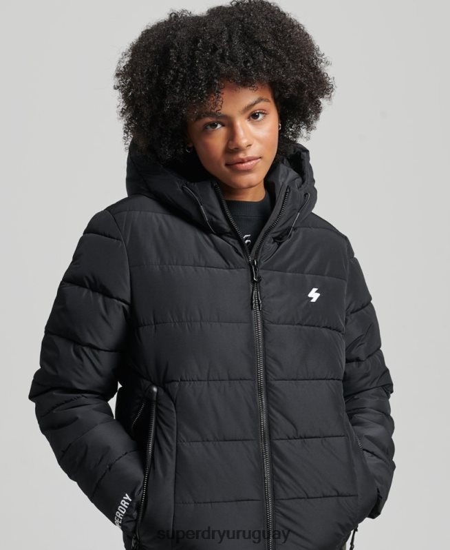 uy Superdry mujer chamarra acolchada Spirit Sports con capucha negro DT2N8Z3739 ropa