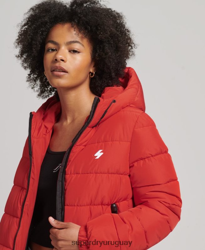 uy Superdry mujer chamarra acolchada Spirit Sports con capucha rojo DT2N8Z3612 ropa