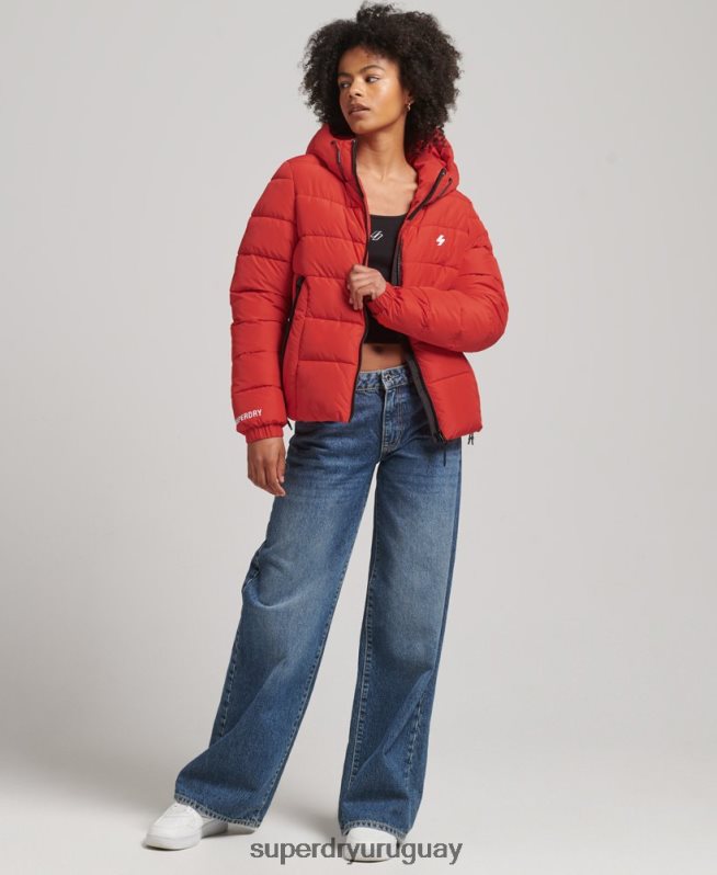 uy Superdry mujer chamarra acolchada Spirit Sports con capucha rojo DT2N8Z3612 ropa