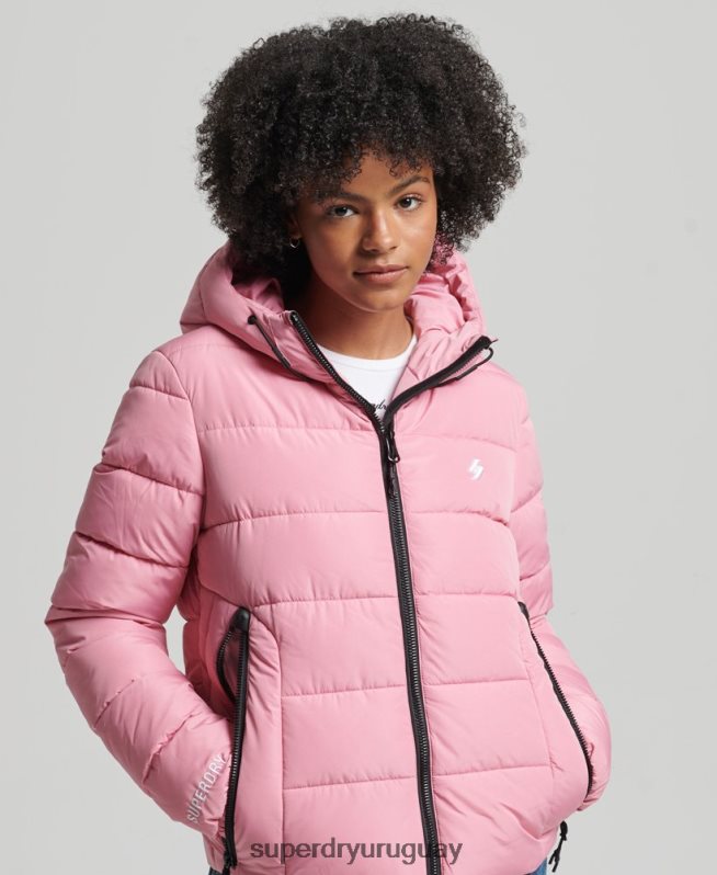 uy Superdry mujer chamarra acolchada Spirit Sports con capucha rosa DT2N8Z3802 ropa