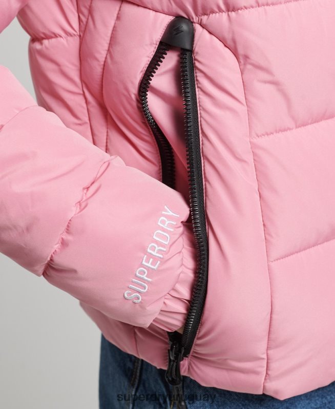 uy Superdry mujer chamarra acolchada Spirit Sports con capucha rosa DT2N8Z3802 ropa
