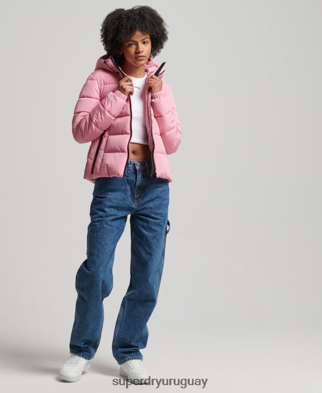 uy Superdry mujer chamarra acolchada Spirit Sports con capucha rosa DT2N8Z3802 ropa