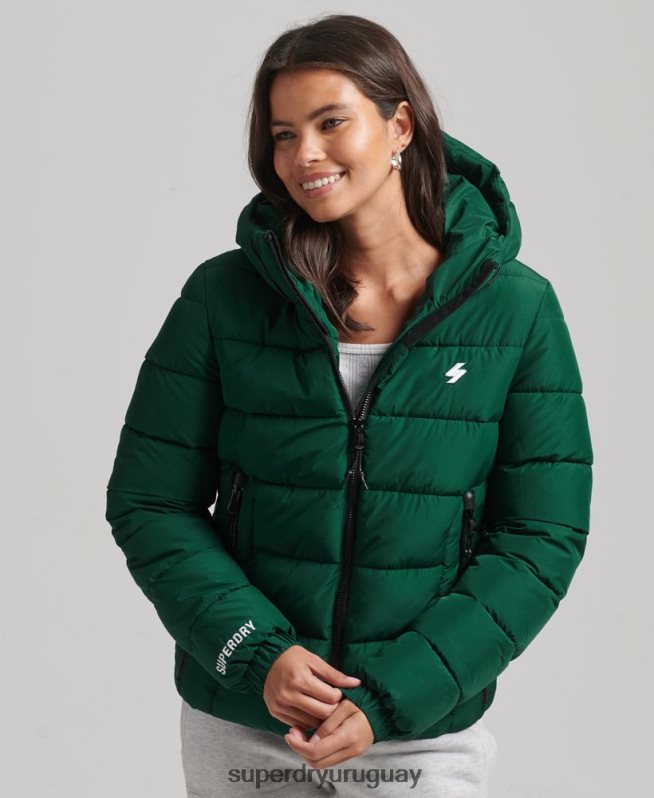 uy Superdry mujer chamarra acolchada Spirit Sports con capucha verde DT2N8Z3724 ropa