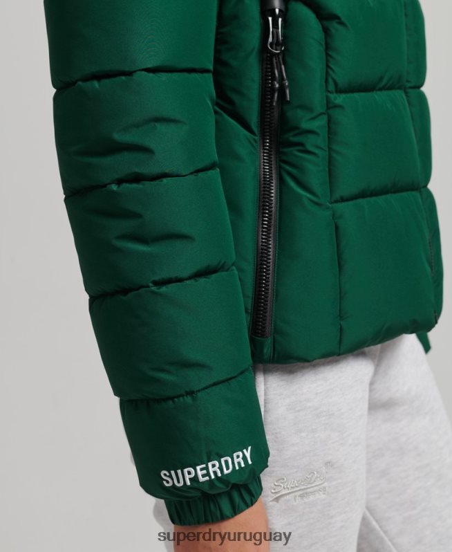 uy Superdry mujer chamarra acolchada Spirit Sports con capucha verde DT2N8Z3724 ropa