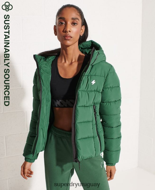 uy Superdry mujer chamarra acolchada Spirit Sports con capucha verde DT2N8Z3801 ropa