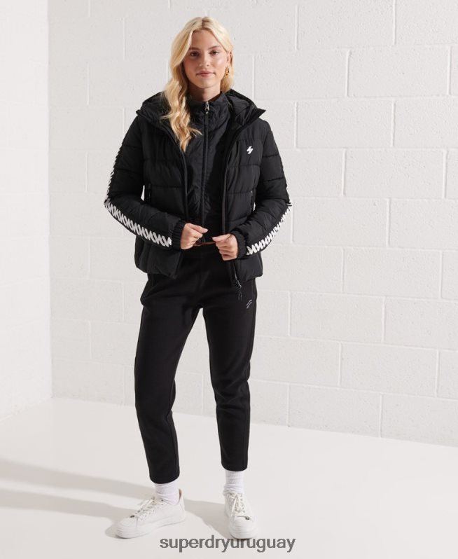 uy Superdry mujer chamarra acolchada Spirit con cinta del logo Code negro DT2N8Z5649 ropa