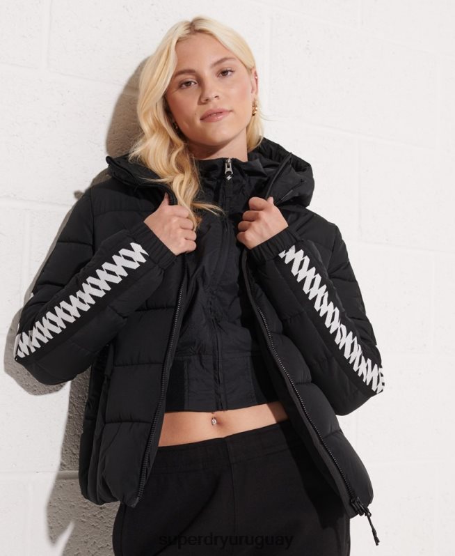 uy Superdry mujer chamarra acolchada Spirit con cinta del logo Code negro DT2N8Z5649 ropa