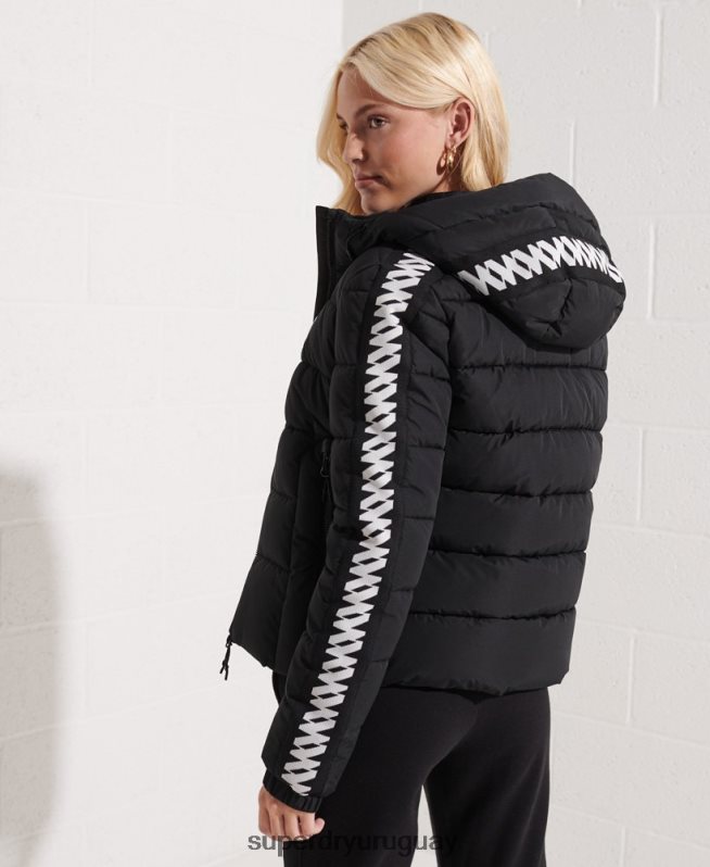 uy Superdry mujer chamarra acolchada Spirit con cinta del logo Code negro DT2N8Z5649 ropa
