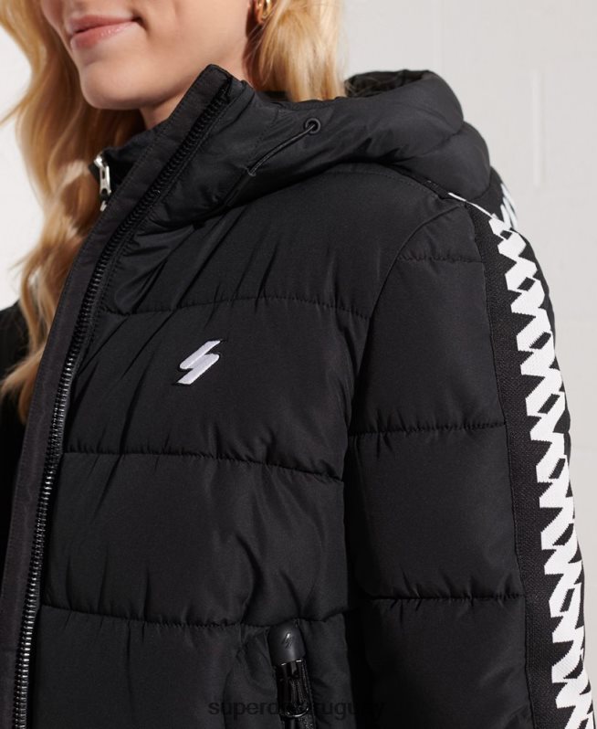 uy Superdry mujer chamarra acolchada Spirit con cinta del logo Code negro DT2N8Z5649 ropa