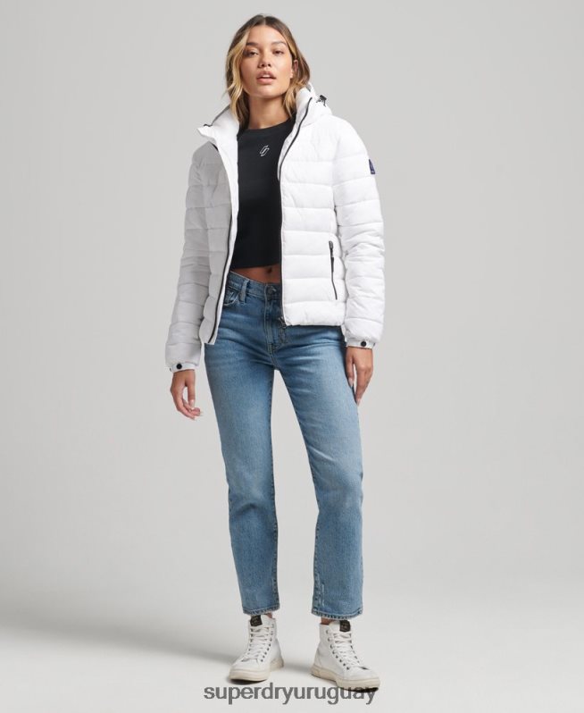 uy Superdry mujer chamarra acolchada clásica con capucha blanco DT2N8Z3712 ropa