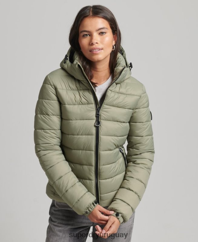 uy Superdry mujer chamarra acolchada clásica con capucha caqui DT2N8Z3730 ropa