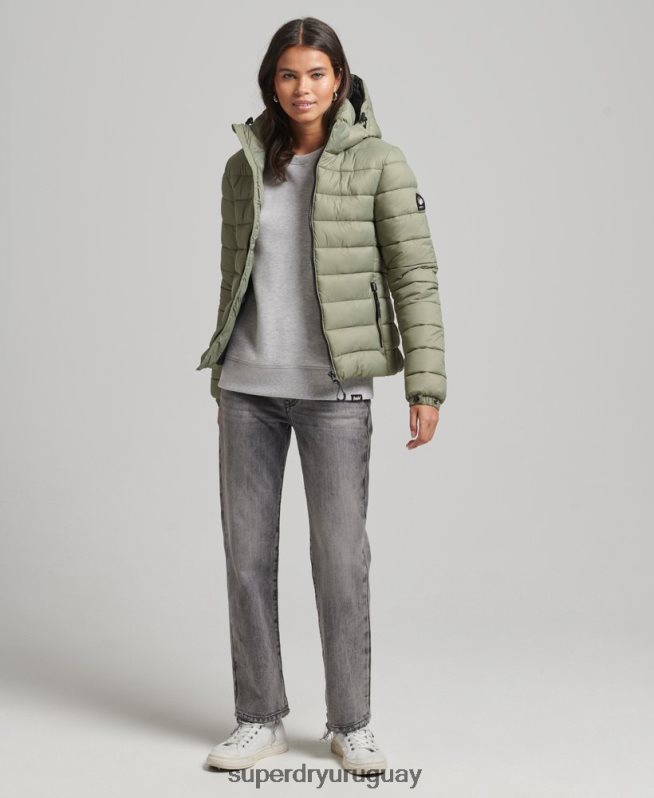 uy Superdry mujer chamarra acolchada clásica con capucha caqui DT2N8Z3730 ropa